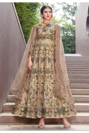 Golden net embroidered ankle length anarkali suit  1644